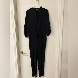 VINCE Pants Jumpsuit Long Sleeve Drawstring Waist Satin Black 4